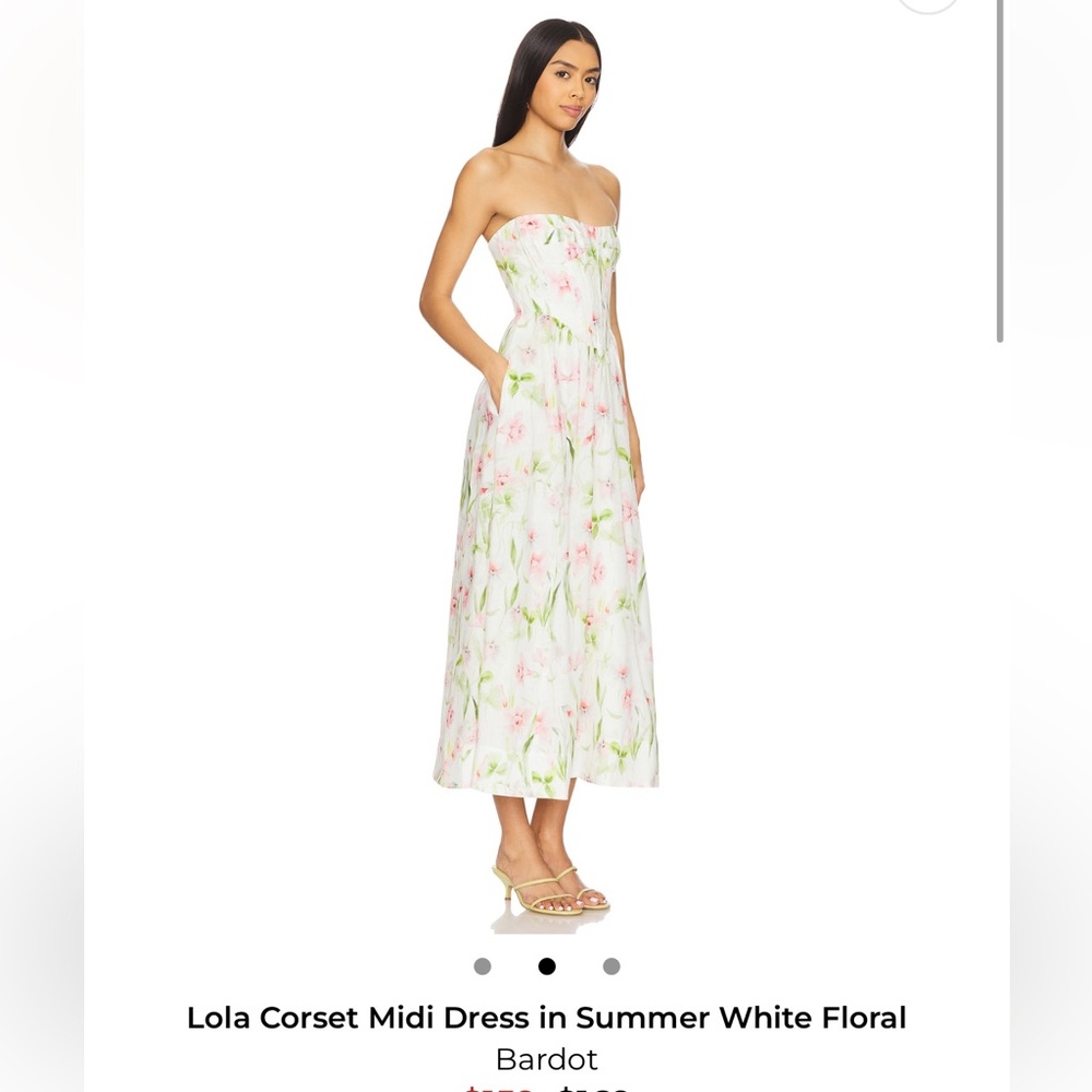 Bardot White and Pink Floral Midi Dress